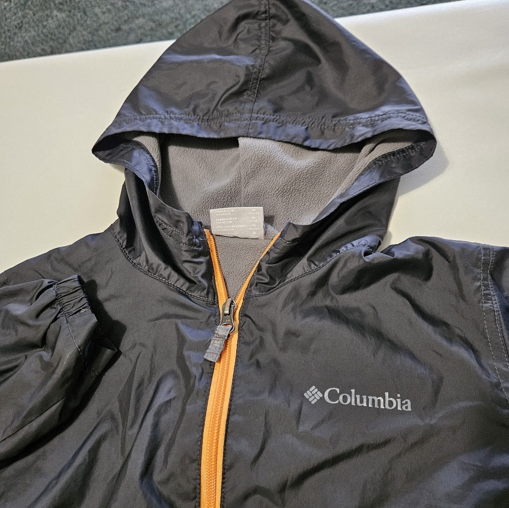 Columbia Kids Charcoal Raincoat with Bright Orange Zipper